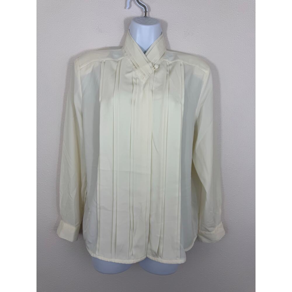 Vintage Christie & Jill Ivory Secretary Blouse Pleated Shoulder Pads 12P